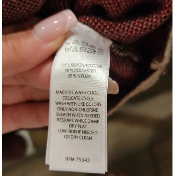 Rachel Zoe Womens XS Plaid Mock Neck Sweater Tan Black Red Long Sleeve Knit Top - Picture 6 of 6